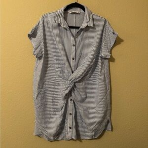 Zara striped knot front button down mini dress